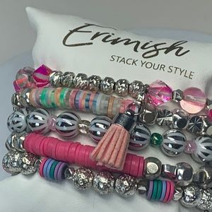 Erimish Summer Pez Stack 5 stretch bracelets silver, glass beads tassel